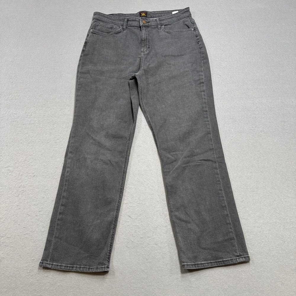 Lee Jeans Women's 16 Medium Gray Denim Straight Leg High Rise Relaxed Fit Retro